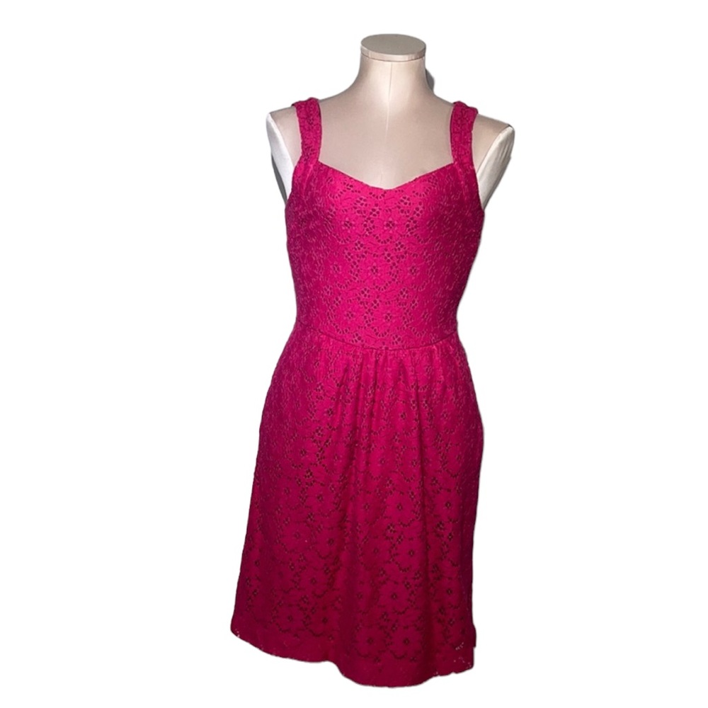 Deletta -Anthropologie sleeveless hot pink eyelet dress. Size XS